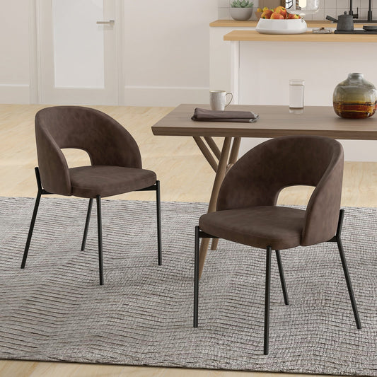 Dining Chair Set of 2 with High-density Sponge Cushion and PU Leather, Brown - Gallery Canada