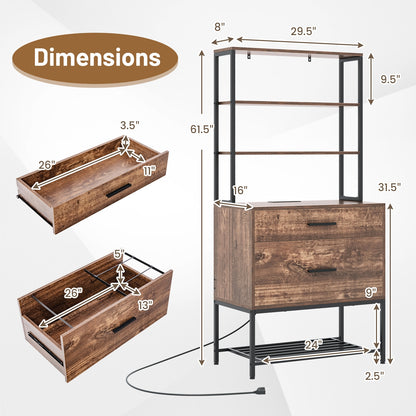 Freestanding File Cabinet with Charging Station and 3-Tier Open Shelves, Rustic Brown Cat Trees Condos & Scratchers at Gallery Canada