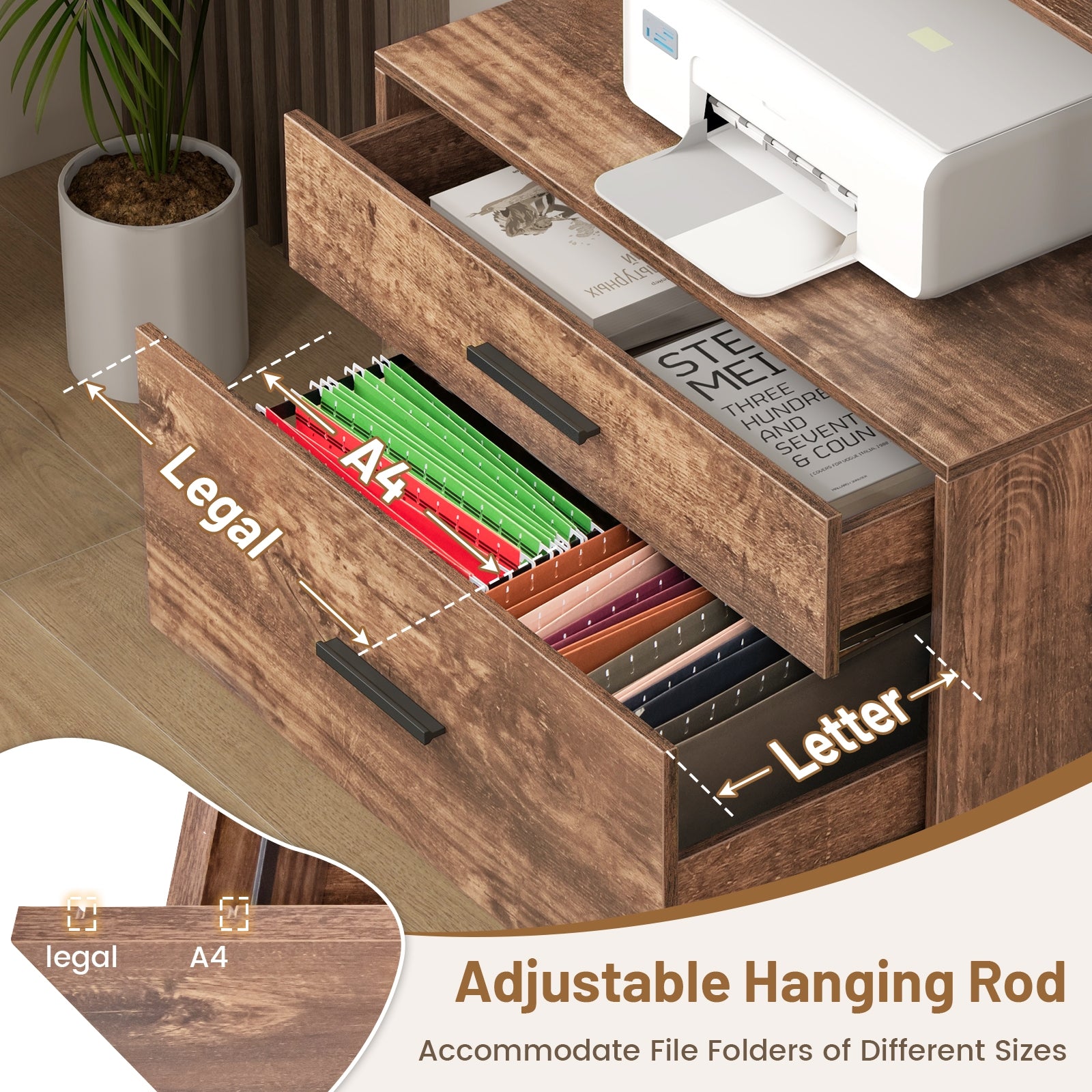 Freestanding File Cabinet with Charging Station and 3-Tier Open Shelves, Rustic Brown Cat Trees Condos & Scratchers at Gallery Canada