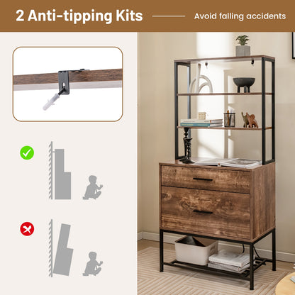 Freestanding File Cabinet with Charging Station and 3-Tier Open Shelves, Rustic Brown Cat Trees Condos & Scratchers at Gallery Canada