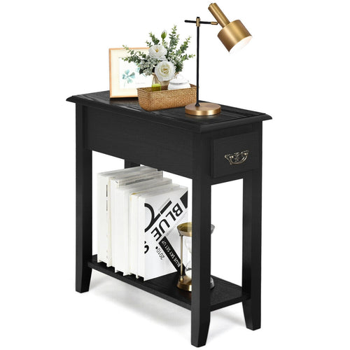2 Tier End Bedside Sofa Side Table Narrow Nightstand, Black