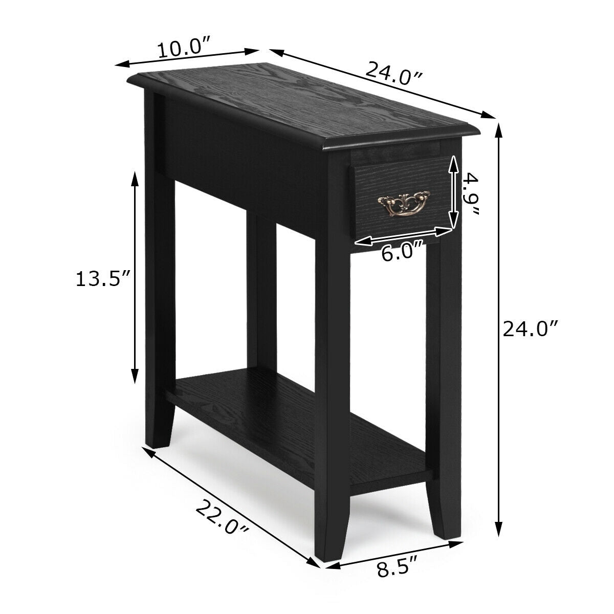 2 Tier End Bedside Sofa Side Table Narrow Nightstand, Black End & Side Tables at Gallery Canada