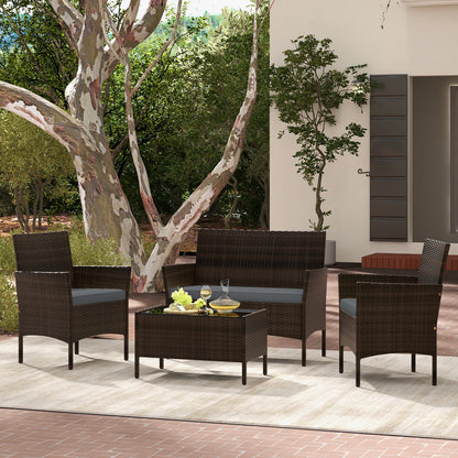 4 Piece Patio Rattan Conversation Set with Cozy Seat Cushions, Gray Patio Conversation Sets at Gallery Canada
