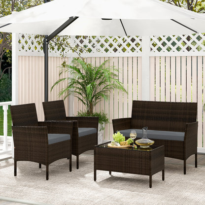 4 Piece Patio Rattan Conversation Set with Cozy Seat Cushions, Gray Patio Conversation Sets at Gallery Canada