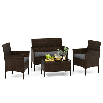 4 Piece Patio Rattan Conversation Set with Cozy Seat Cushions, Gray Patio Conversation Sets at Gallery Canada