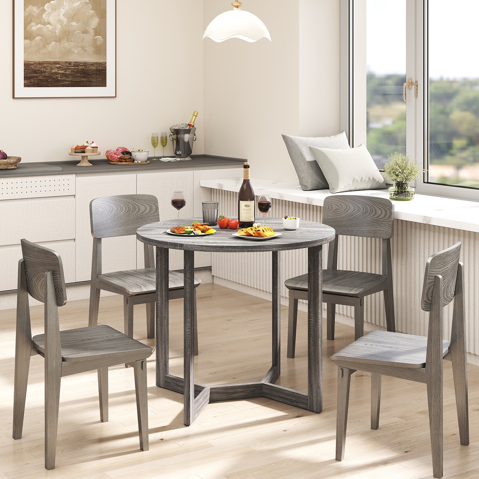 36 Inch Round Wood Dining Table for 2-4 People with Wing-shaped Pedestal Base, Black Dining Tables at Gallery Canada