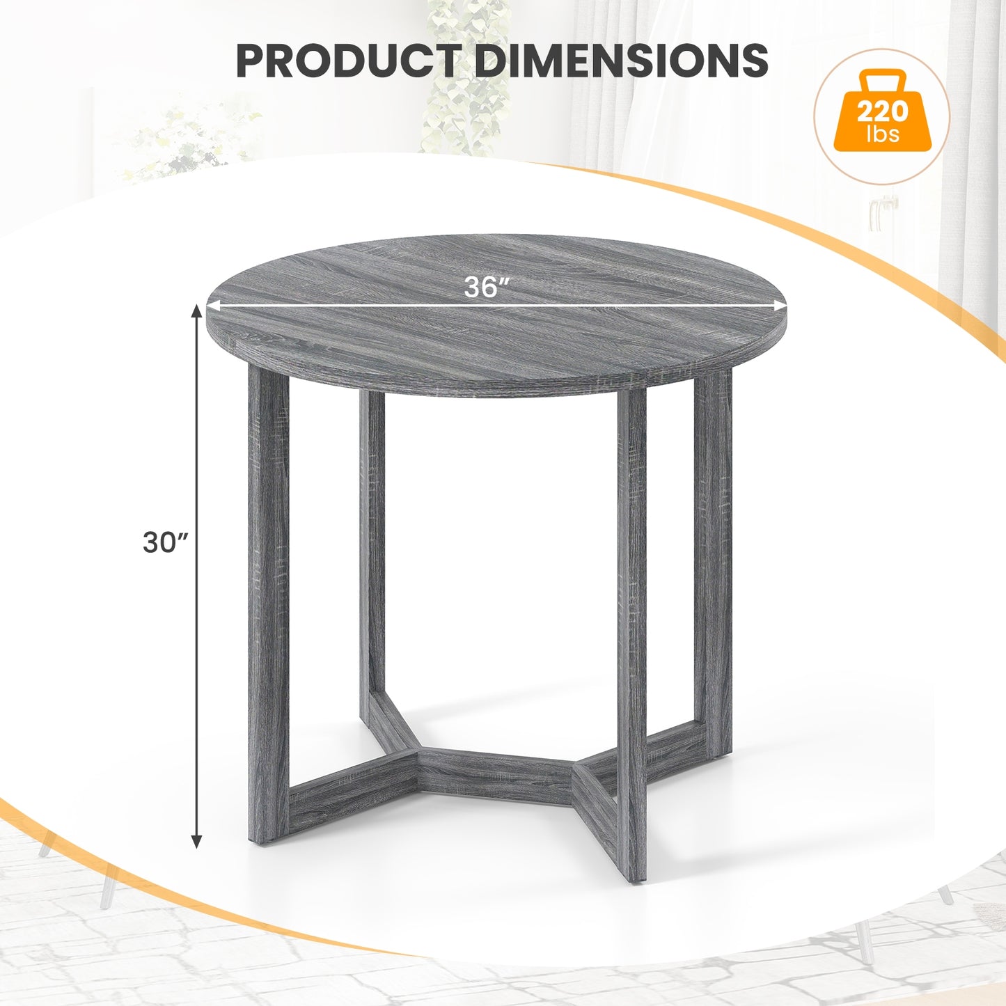 36 Inch Round Wood Dining Table for 2-4 People with Wing-shaped Pedestal Base, Black Dining Tables at Gallery Canada