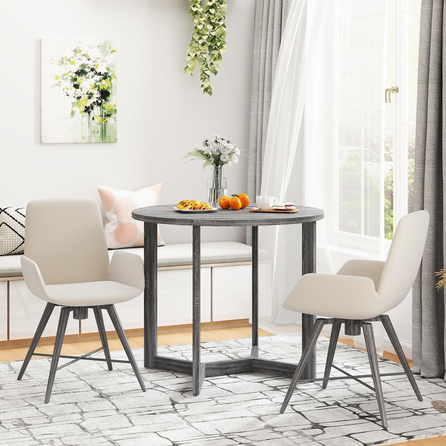 36 Inch Round Wood Dining Table for 2-4 People with Wing-shaped Pedestal Base, Black Dining Tables at Gallery Canada