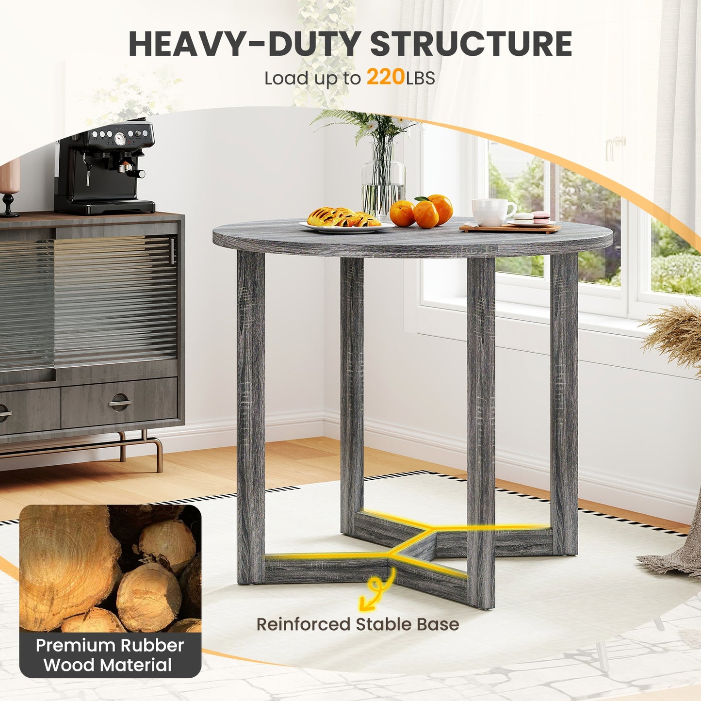 36 Inch Round Wood Dining Table for 2-4 People with Wing-shaped Pedestal Base, Black Dining Tables at Gallery Canada