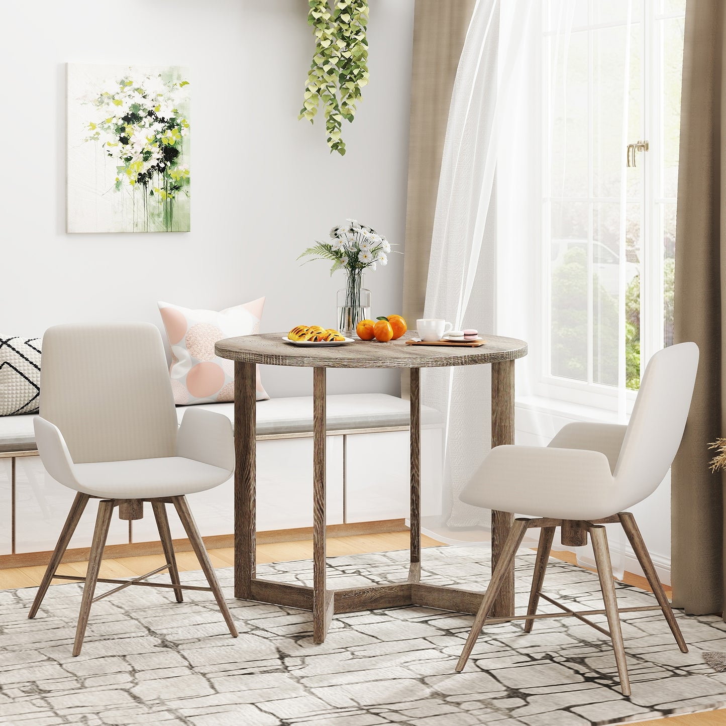 36 Inch Round Wood Dining Table for 2-4 People with Wing-shaped Pedestal Base-Grey, Gray Dining Tables at Gallery Canada