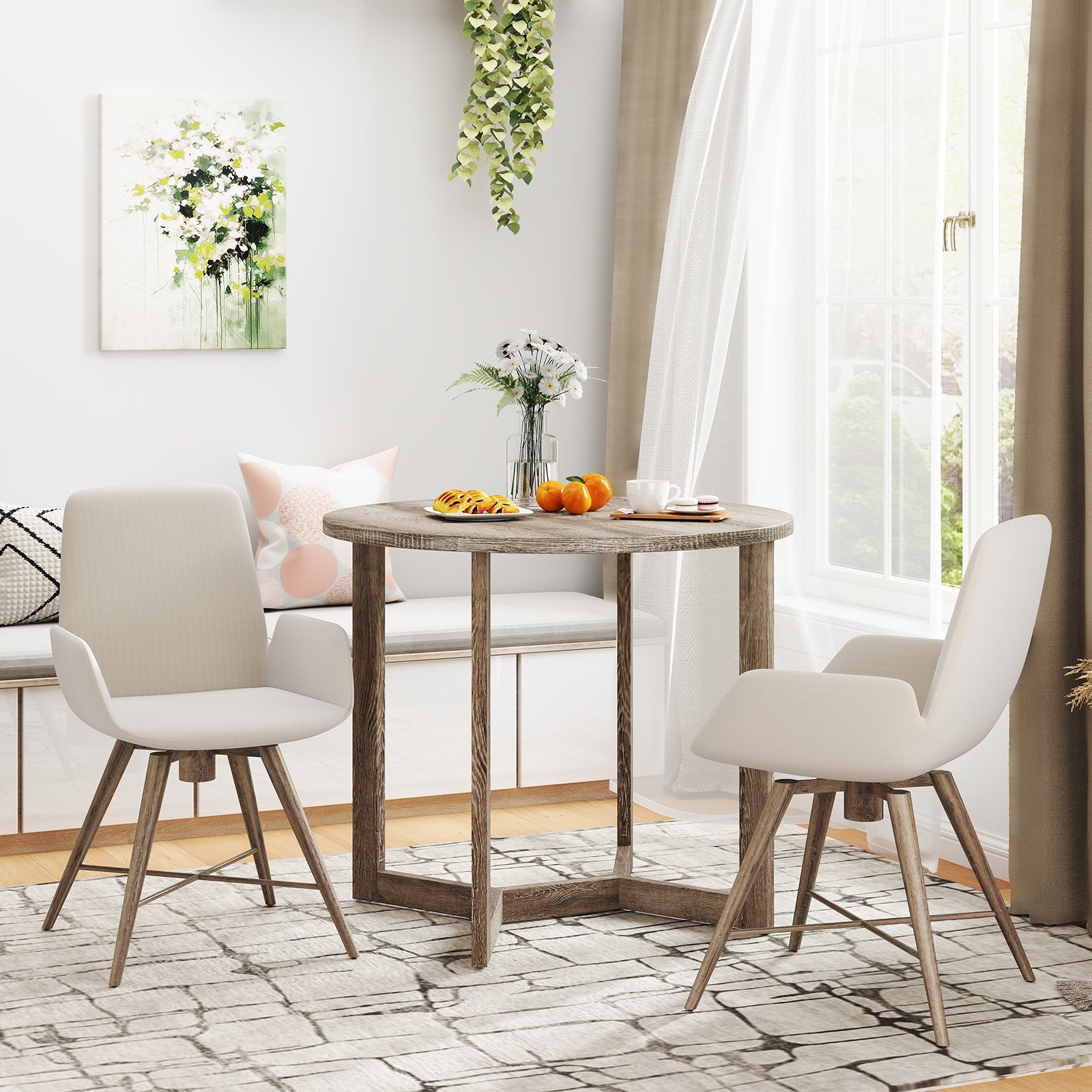 36 Inch Round Wood Dining Table for 2-4 People with Wing-shaped Pedestal Base-Grey, Gray Dining Tables at Gallery Canada