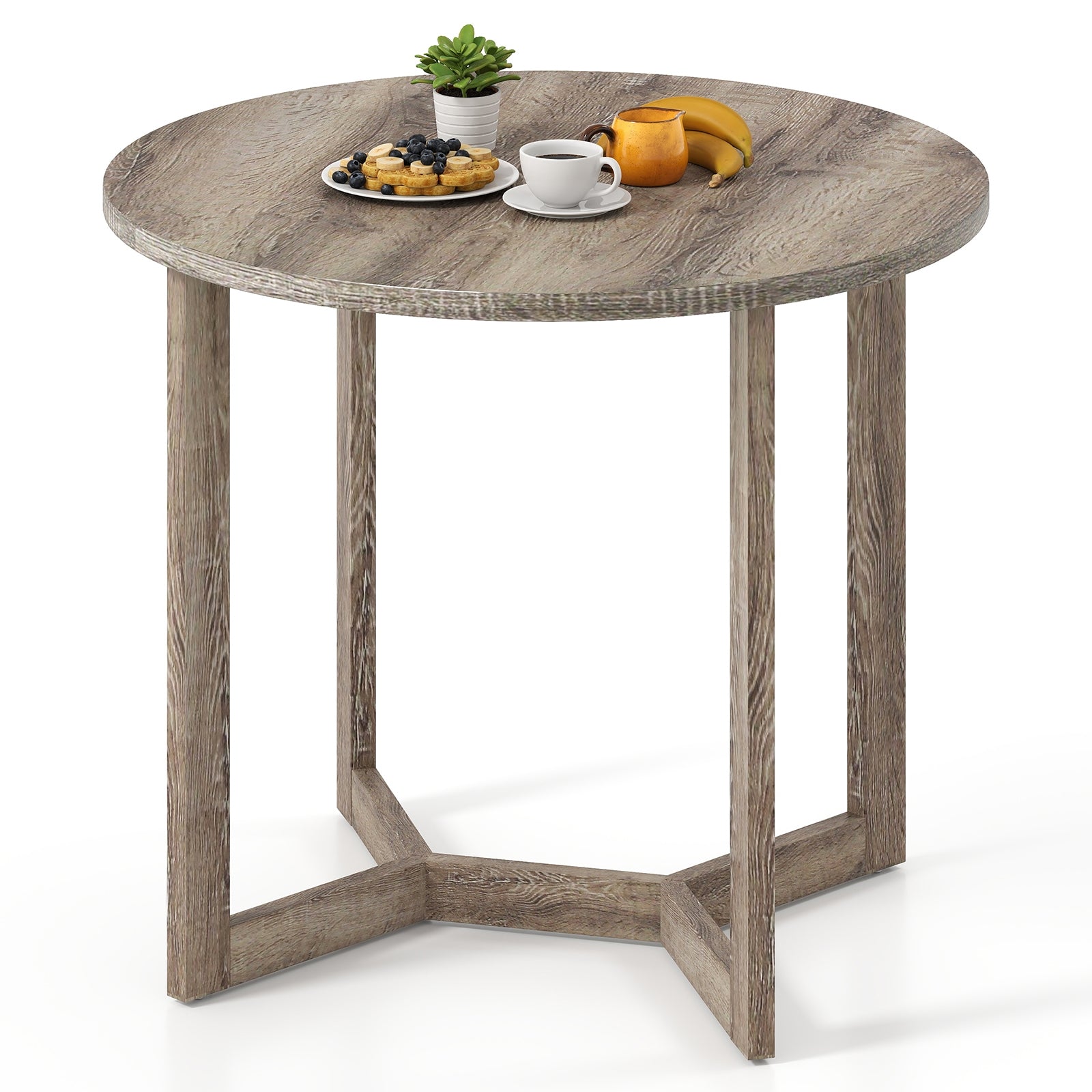 36 Inch Round Wood Dining Table for 2-4 People with Wing-shaped Pedestal Base-Grey, Gray Dining Tables at Gallery Canada