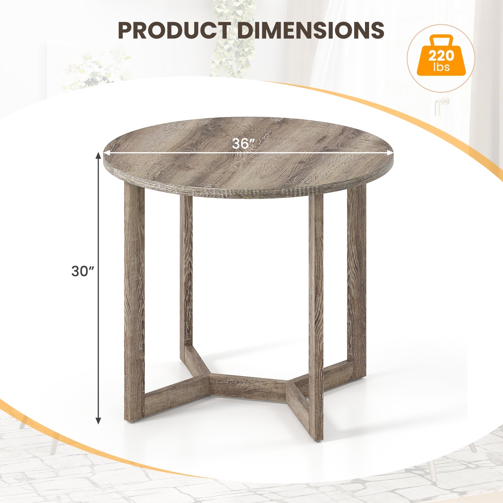 36 Inch Round Wood Dining Table for 2-4 People with Wing-shaped Pedestal Base-Grey, Gray Dining Tables at Gallery Canada