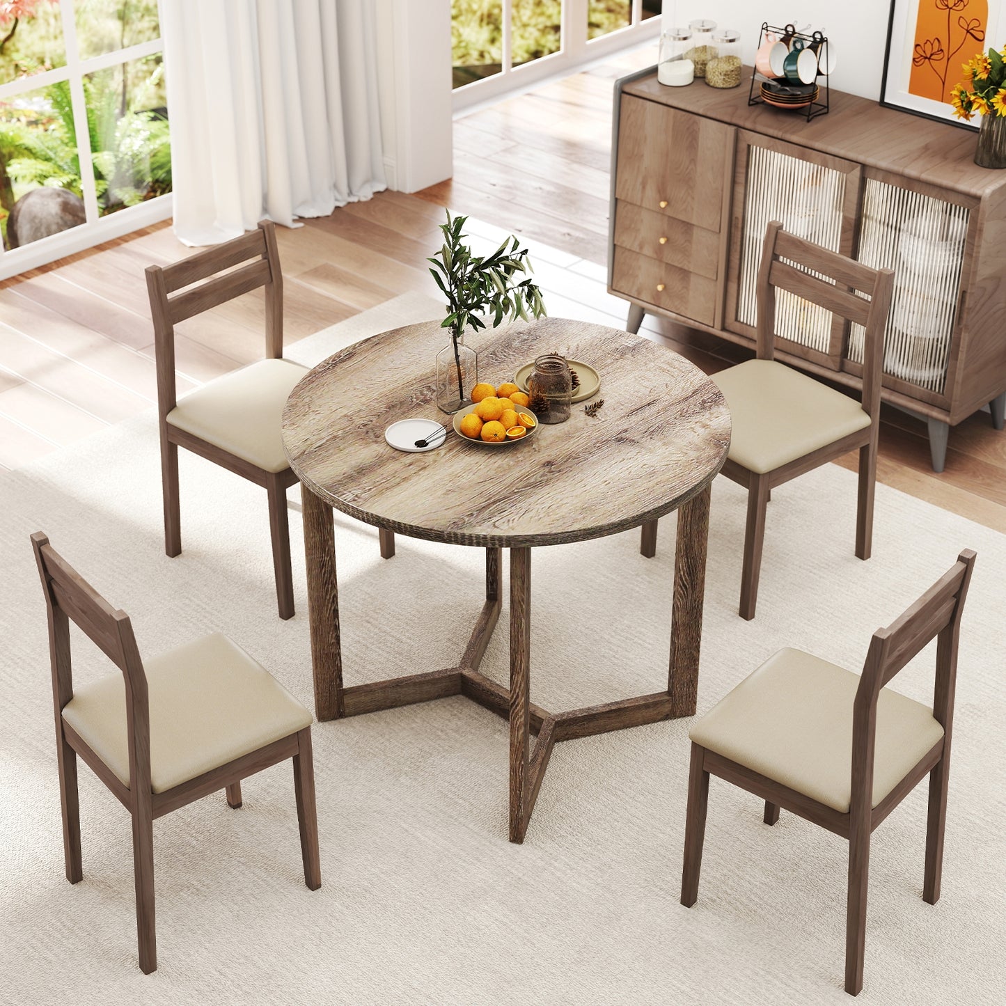 36 Inch Round Wood Dining Table for 2-4 People with Wing-shaped Pedestal Base-Grey, Gray Dining Tables at Gallery Canada