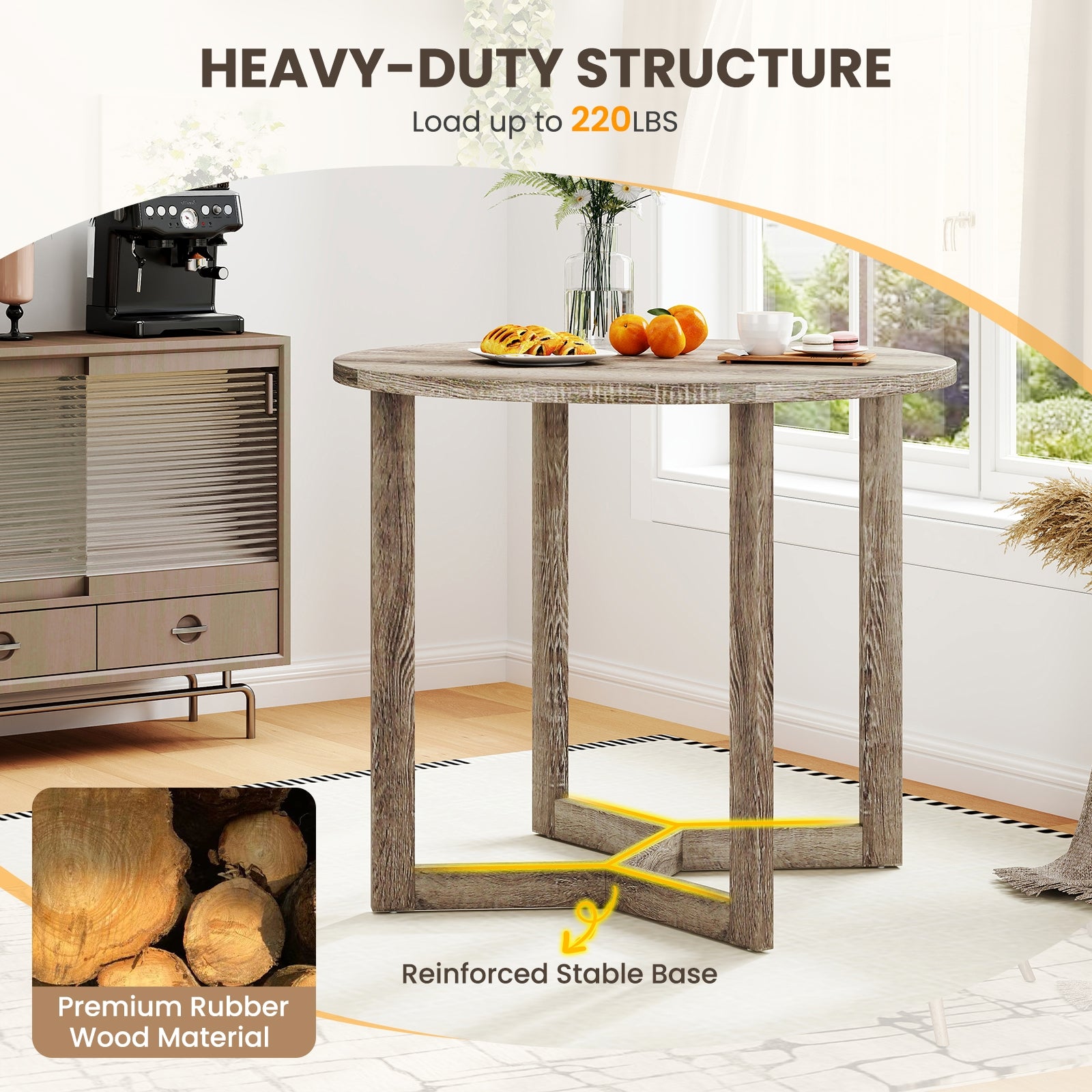 36 Inch Round Wood Dining Table for 2-4 People with Wing-shaped Pedestal Base-Grey, Gray Dining Tables at Gallery Canada