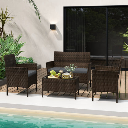 4 Piece Patio Rattan Conversation Set with Cozy Seat Cushions, Gray Patio Conversation Sets at Gallery Canada