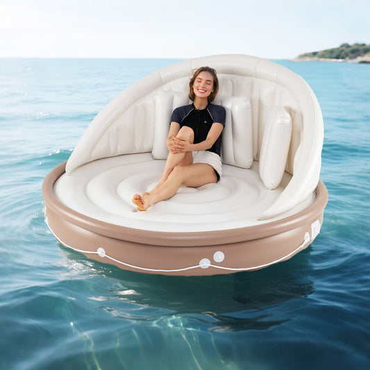 Inflatable Canopy Island Tanning Pool Lounger Float With Retractable Canopy, Tan Swimming Options at Gallery Canada