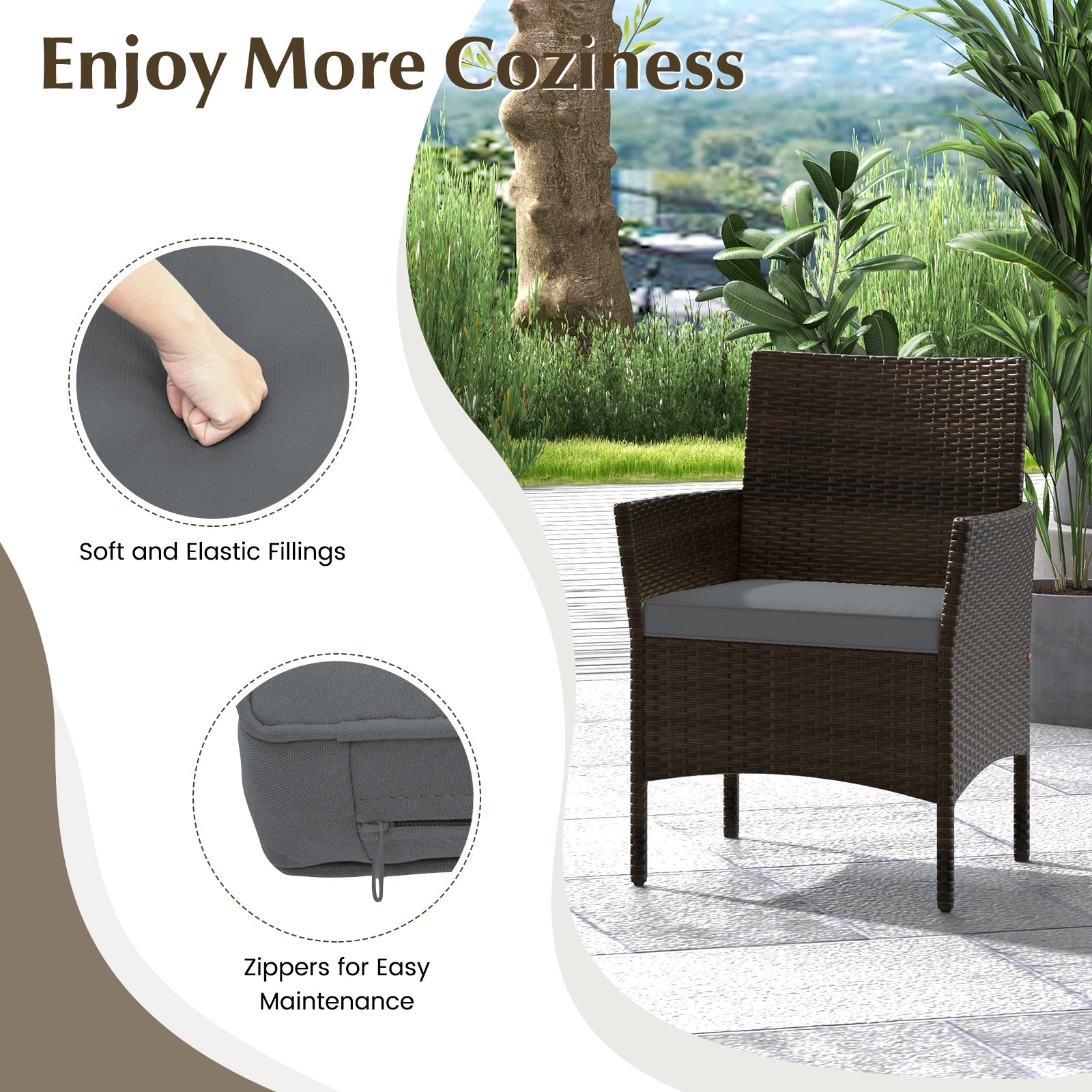 4 Piece Patio Rattan Conversation Set with Cozy Seat Cushions, Gray Patio Conversation Sets at Gallery Canada