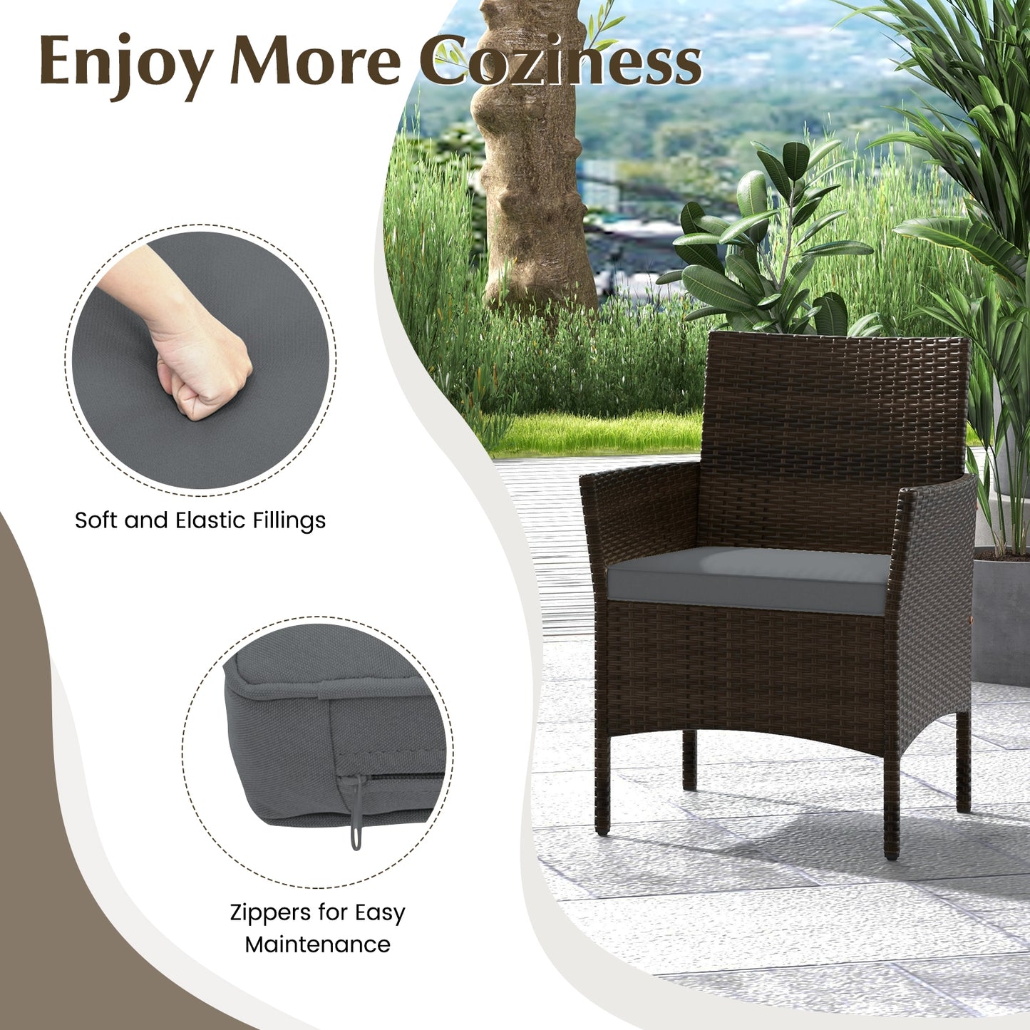 4 Piece Patio Rattan Conversation Set with Cozy Seat Cushions, Gray Patio Conversation Sets at Gallery Canada
