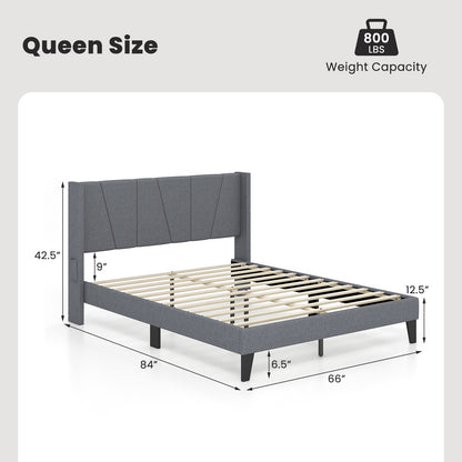 Full/Queen Size Bed Frame with Wingback Headboard and Wood Slat Support-Queen Size, Gray Simple Bed Frame at Gallery Canada