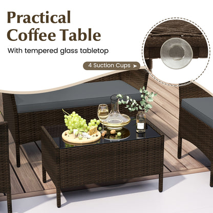 4 Piece Patio Rattan Conversation Set with Cozy Seat Cushions, Gray Patio Conversation Sets at Gallery Canada