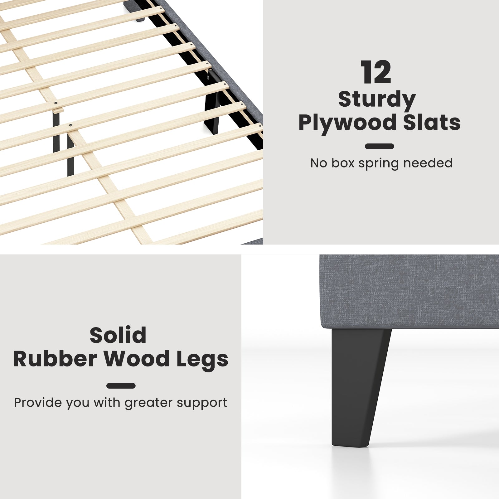 Full/Queen Size Bed Frame with Wingback Headboard and Wood Slat Support-Queen Size, Gray Simple Bed Frame at Gallery Canada