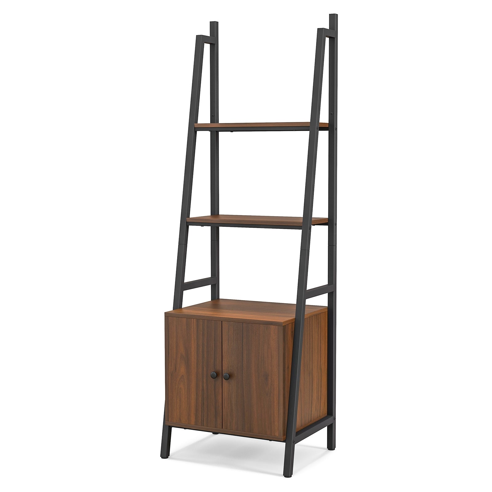 4-Tier Ladder Shelf with Cabinet and Metal Frame, Rustic Brown Bookcases at Gallery Canada