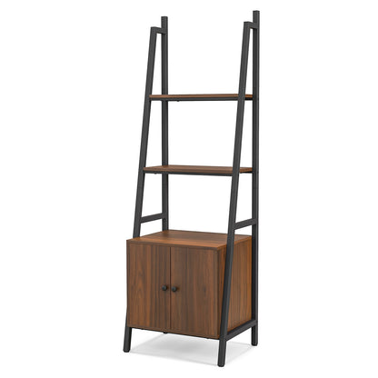4-Tier Ladder Shelf with Cabinet and Metal Frame, Rustic Brown Bookcases at Gallery Canada