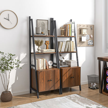 4-Tier Ladder Shelf with Cabinet and Metal Frame, Rustic Brown Bookcases at Gallery Canada