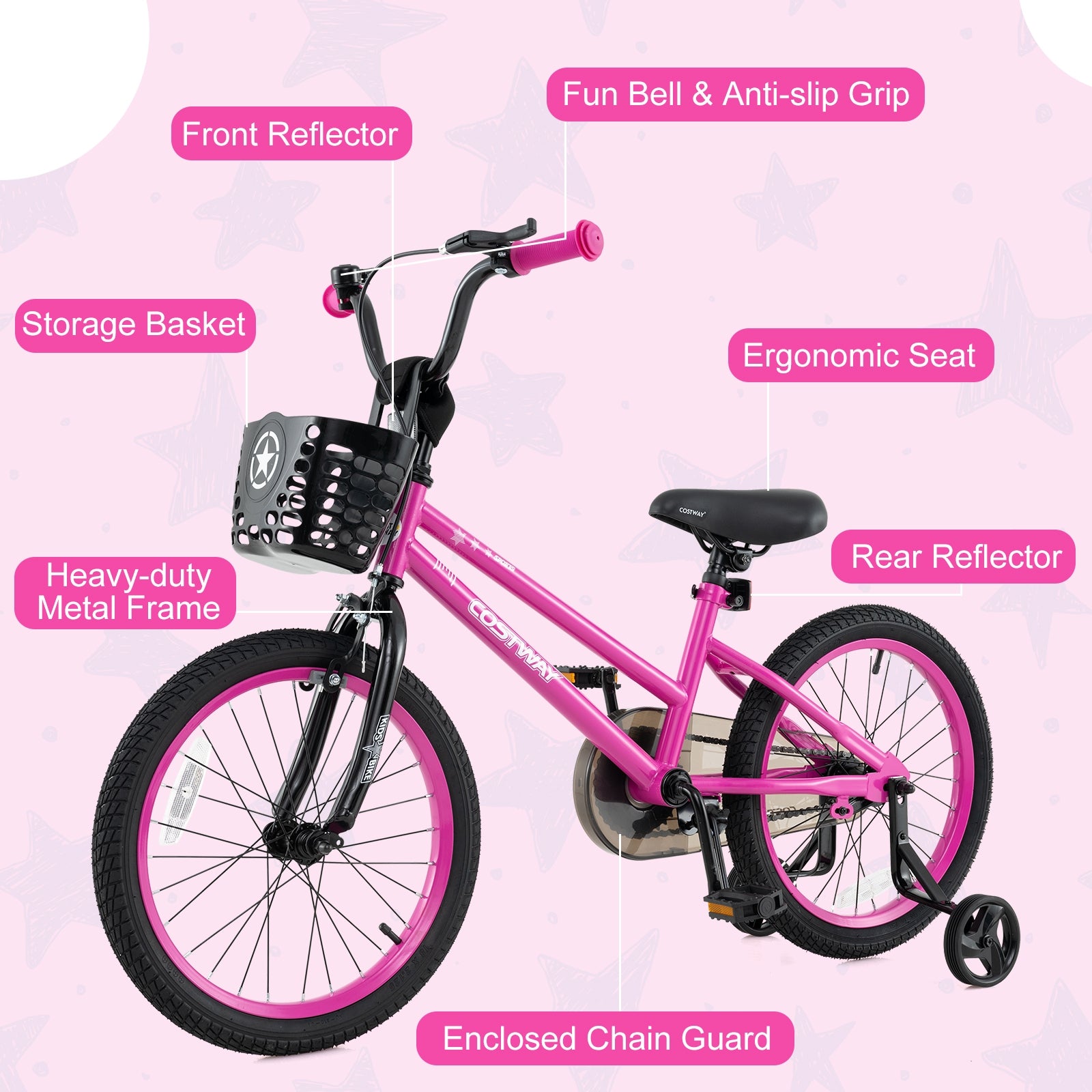 16 Inch Kids Bike Adjustable Bicycle with Front Basket for Children Aged 4-7 Years Old, Pink Kids Bike at Gallery Canada