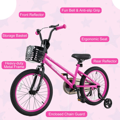 16 Inch Kids Bike Adjustable Bicycle with Front Basket for Children Aged 4-7 Years Old, Pink Kids Bike at Gallery Canada