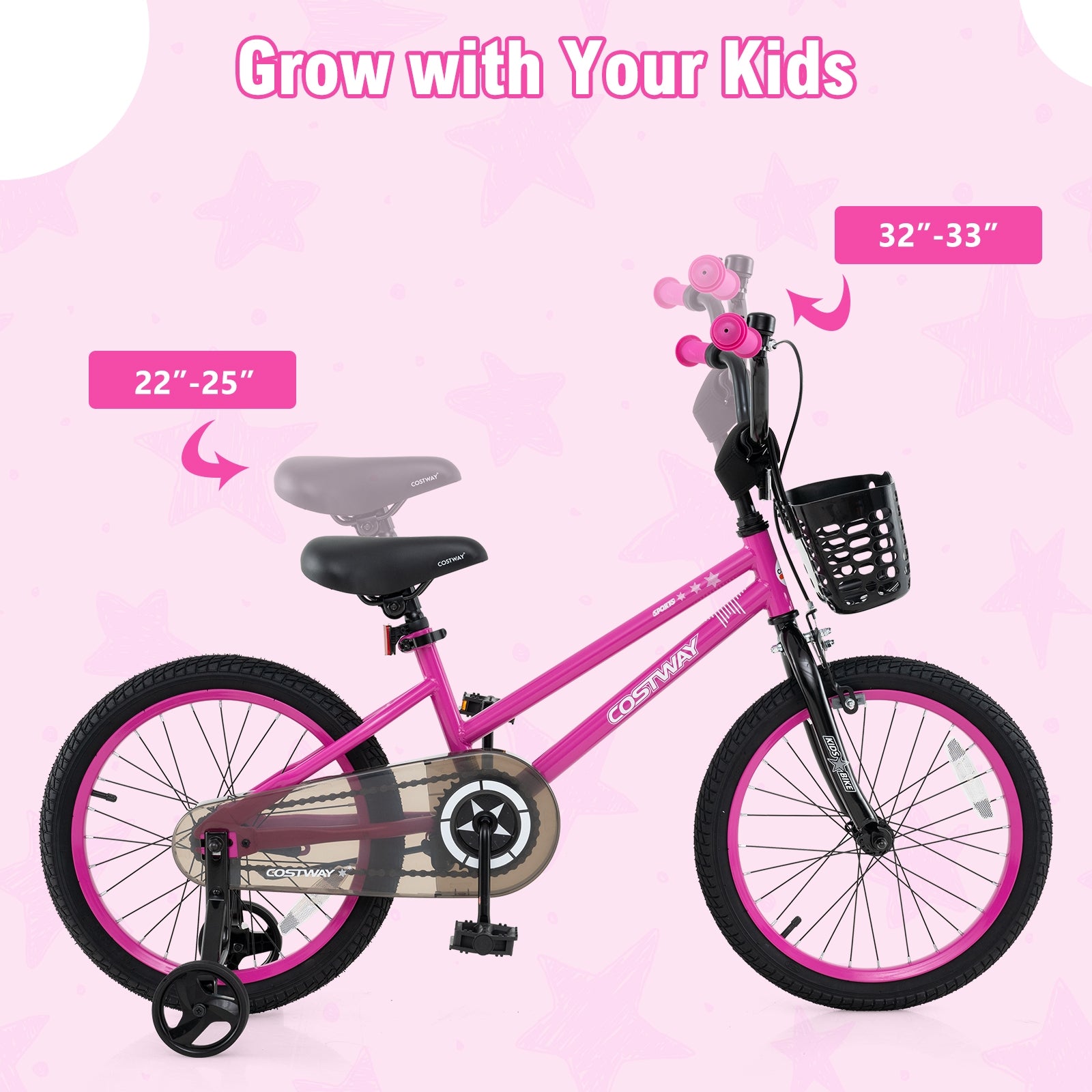 16 Inch Kids Bike Adjustable Bicycle with Front Basket for Children Aged 4-7 Years Old, Pink Kids Bike at Gallery Canada