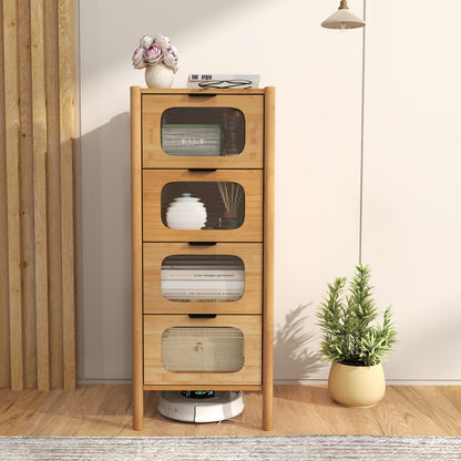 4-Drawer Dresser Bamboo Storage Cabinet with Fluted Tempered Glass Drawers, Natural Cabinets & Chests at Gallery Canada