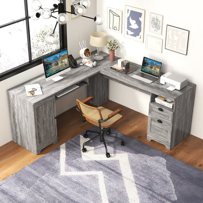 66 Inch L-Shaped Computer Desk, Gray