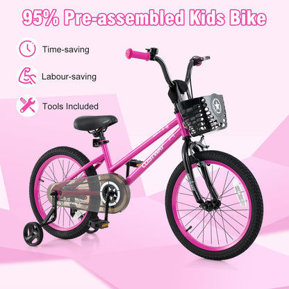 16 Inch Kids Bike Adjustable Bicycle with Front Basket for Children Aged 4-7 Years Old, Pink Kids Bike at Gallery Canada