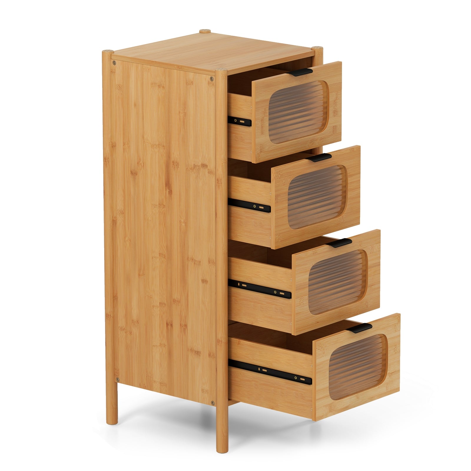 4-Drawer Dresser Bamboo Storage Cabinet with Fluted Tempered Glass Drawers, Natural Cabinets & Chests at Gallery Canada