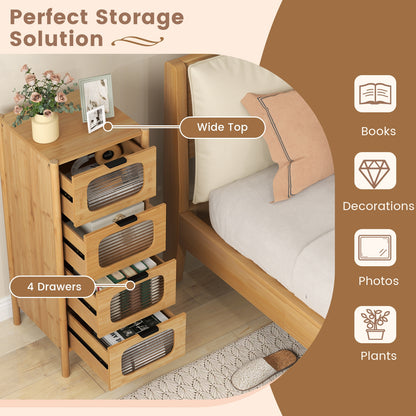 4-Drawer Dresser Bamboo Storage Cabinet with Fluted Tempered Glass Drawers, Natural Cabinets & Chests at Gallery Canada