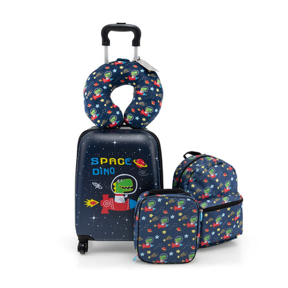 5 Piece Kids Luggage Set with Backpack  Neck Pillow  Name Tag  Lunch Bag, Dark Blue