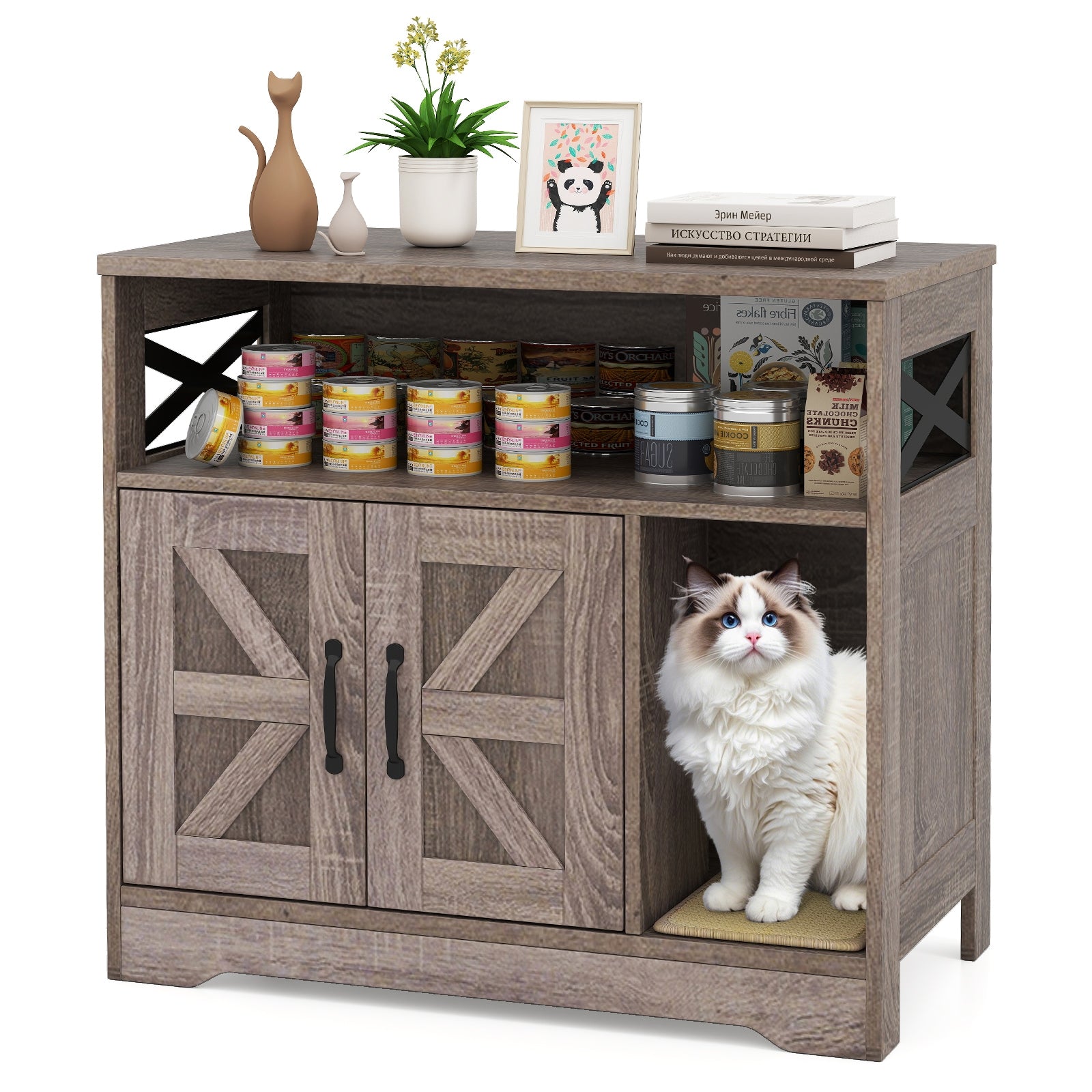 Cat Litter Box Enclosure, Hidden Washroom Furniture With Storage, Gray Cat Houses at Gallery Canada