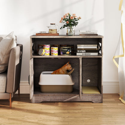 Cat Litter Box Enclosure Hidden Cat Washroom Furniture with Storage-Grey, Gray Cat Houses at Gallery Canada