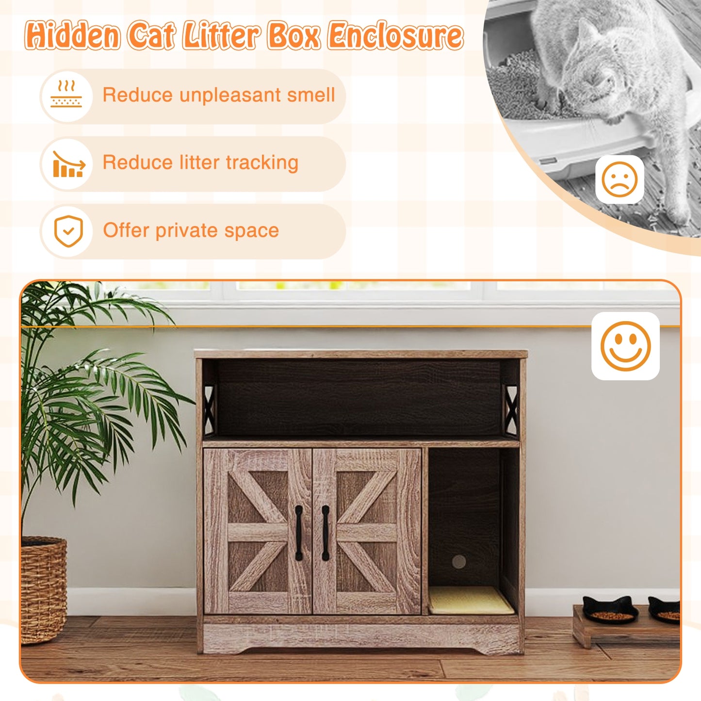 Cat Litter Box Enclosure Hidden Cat Washroom Furniture with Storage-Grey, Gray Cat Houses at Gallery Canada