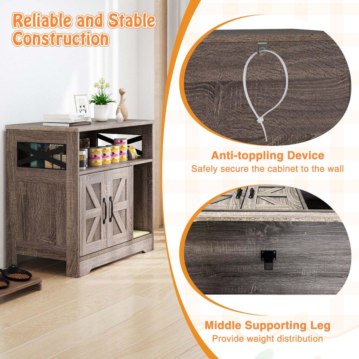 Cat Litter Box Enclosure Hidden Cat Washroom Furniture with Storage-Grey, Gray Cat Houses at Gallery Canada