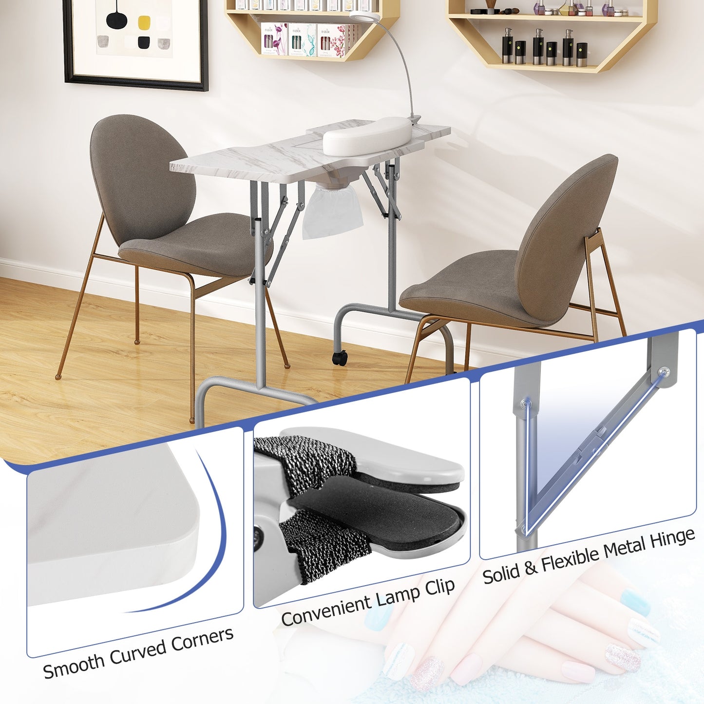 Folding Manicure Nail Table with Electric Dust Collector, White Spa & Salon at Gallery Canada