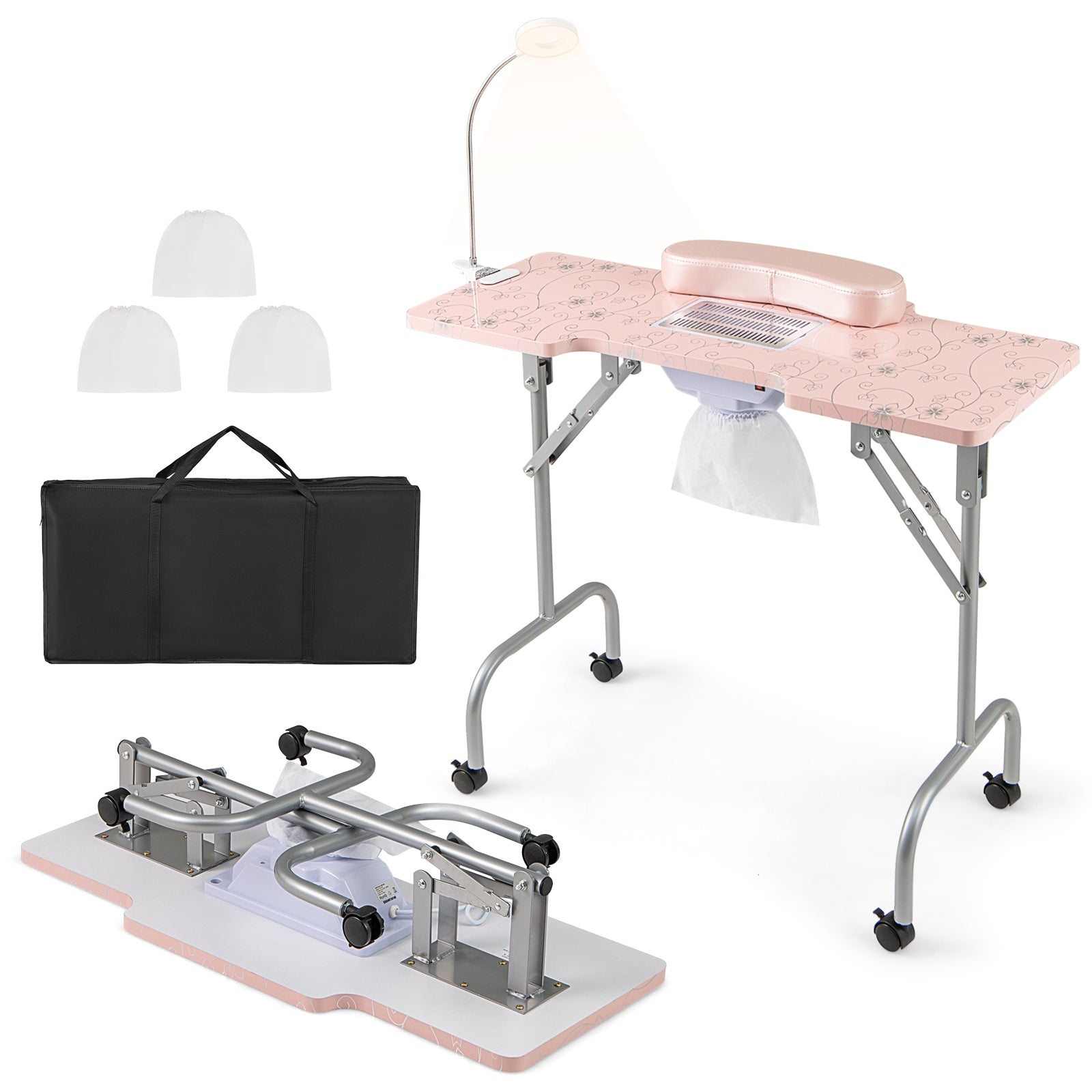 Folding Manicure Nail Table with Electric Dust Collector, Pink Spa & Salon at Gallery Canada