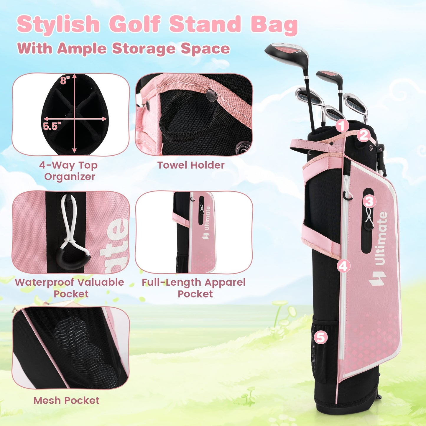 Junior Complete Golf Club Set with Stand Bag Rain Hood, Pink Golf at Gallery Canada