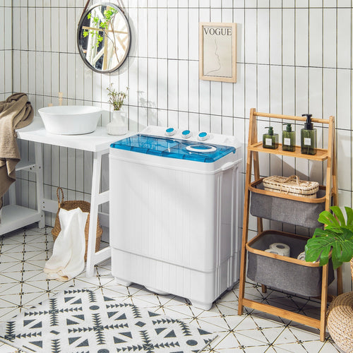 26lbs Portable Semi-Automatic Twin Tub Washing Machine with Drain Pump, Blue