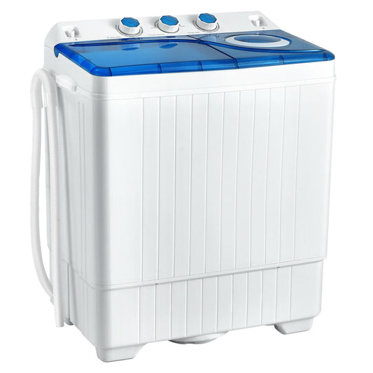 26lbs Portable Semi-Automatic Twin Tub Washing Machine with Drain Pump, Blue - Gallery Canada