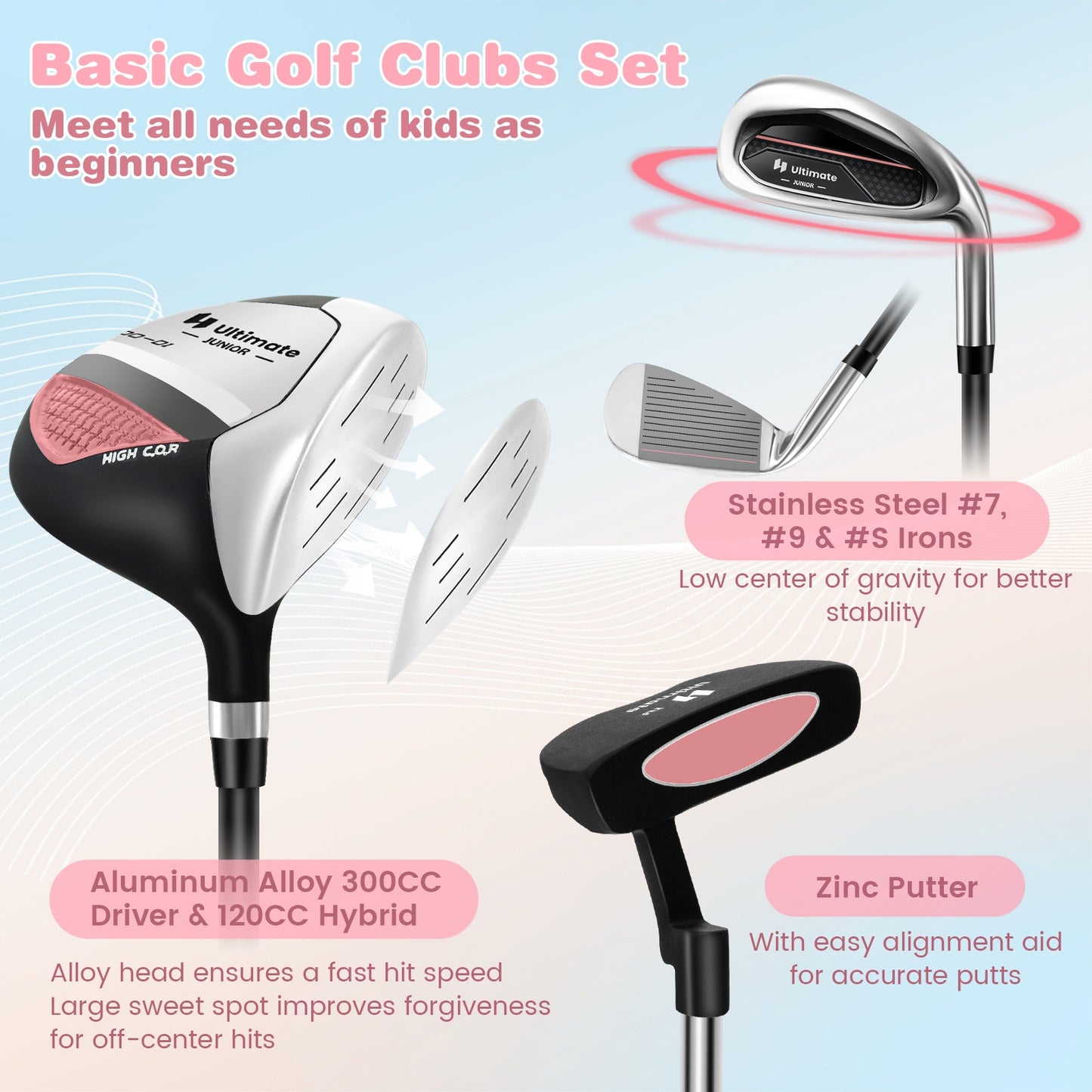 Junior Complete Golf Club Set with Stand Bag Rain Hood, Pink Golf at Gallery Canada