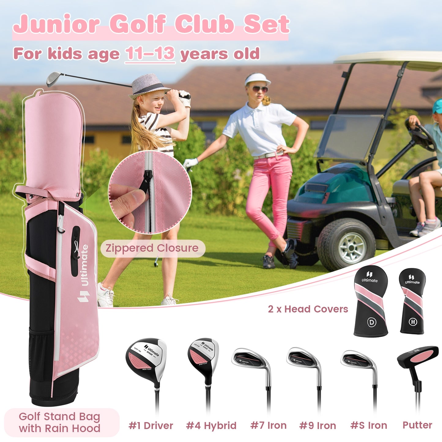 Junior Complete Golf Club Set with Stand Bag Rain Hood, Pink Golf at Gallery Canada