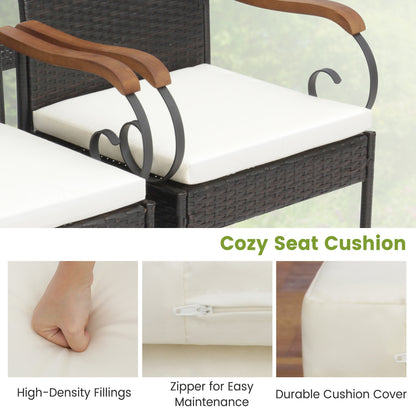 9 Pieces Patio Rattan Dining Set with Acacia Wood Table for Backyard Garden-Curved Handrail, Brown Patio Furniture Sets at Gallery Canada